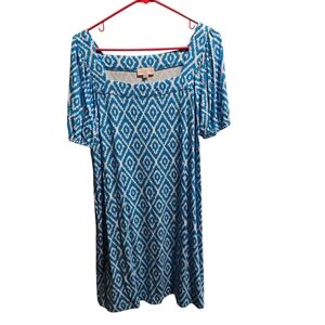 LOFT Blue and White Patterned Dress Ladies Medium